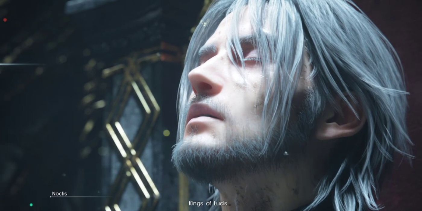 Noctis in his final stand as king in final fantasy 15 looking up 